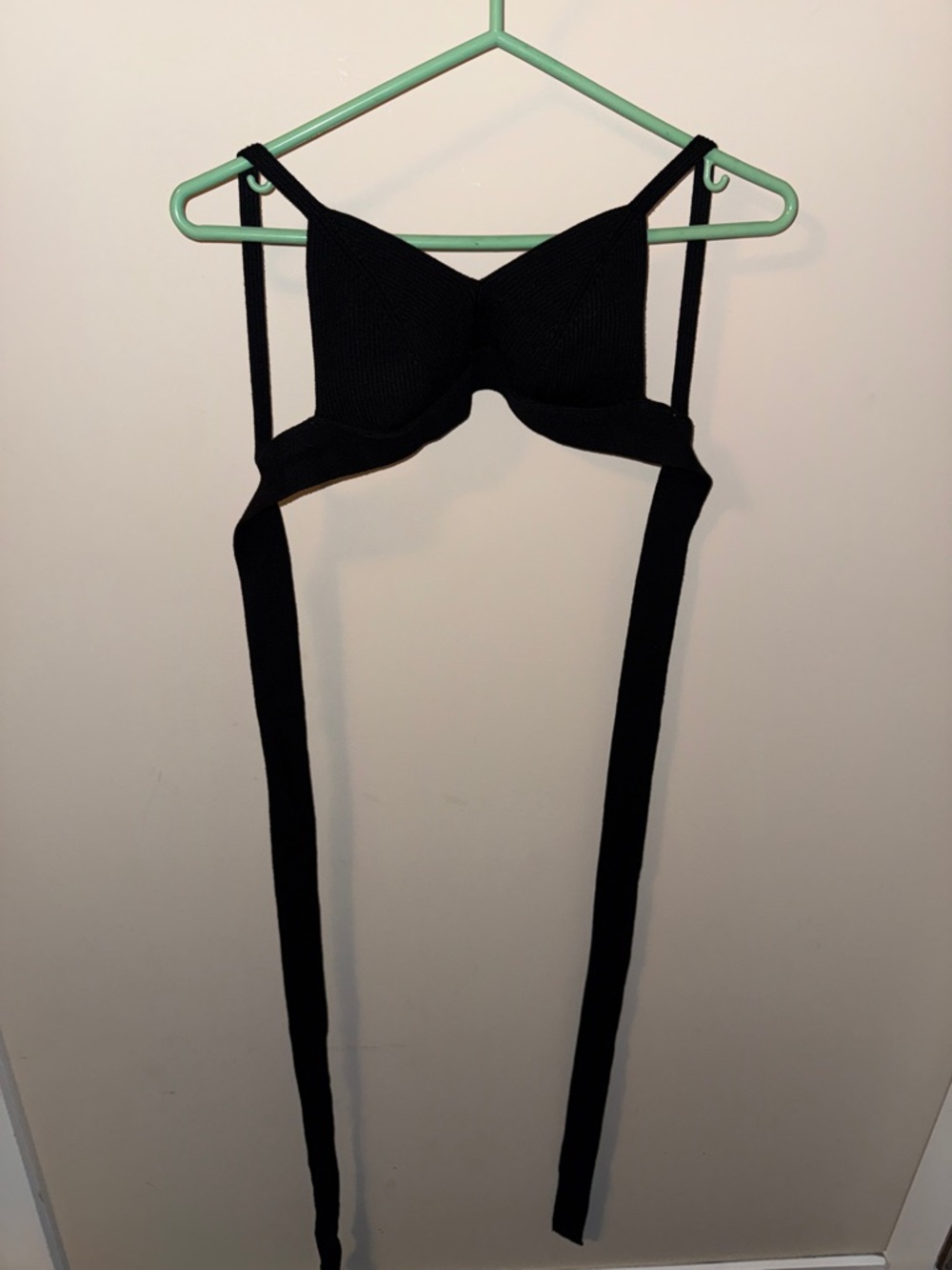 Dynamite Black Ribbed Tie-Front Bralette with Long Straps